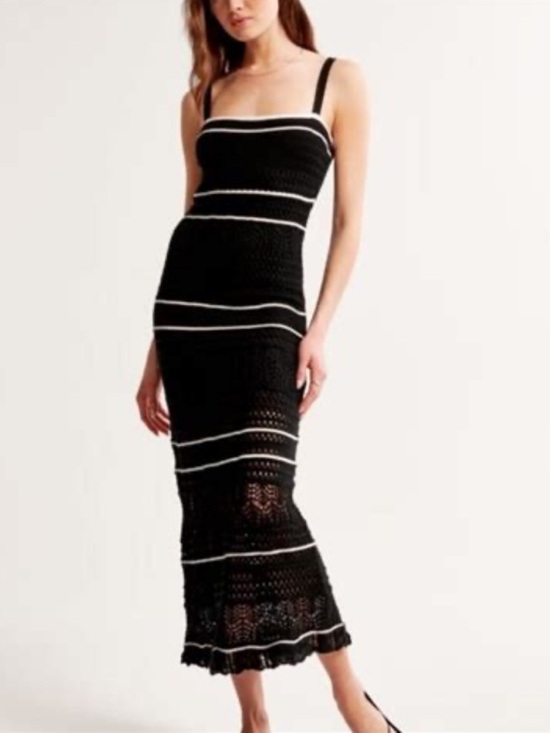 Abercrombie & Fitch Dresses & Skirts - Abercrombie & Fitch Black with White Stripes Crochet Maxi Dress